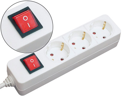Regleta eléctrica de 3 tomas con interruptor
